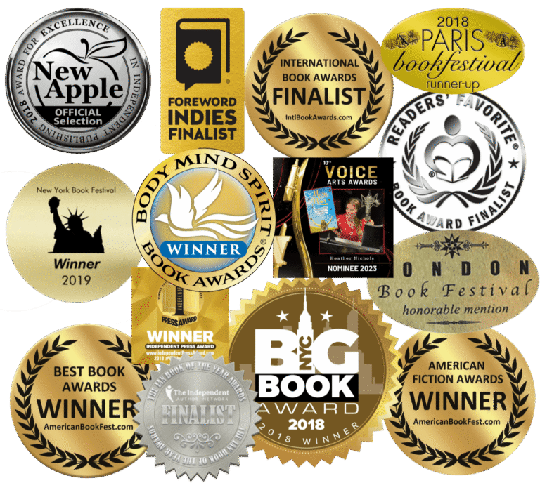 Collage of multiple literary awards for Mary Poser by Angel A